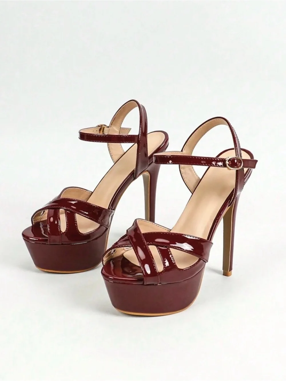 Women’s Burgundy Patent Platform High Heel Sandals